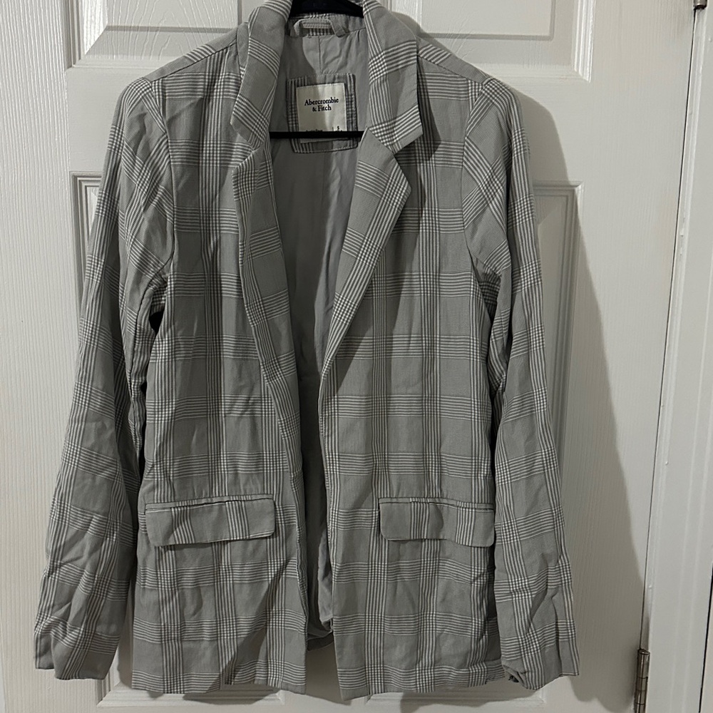 Abercrombie & Fitch Light Gray Plaid Blazer
